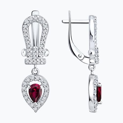 Серьги из серебра с рубинами и фианитами - видео на модели