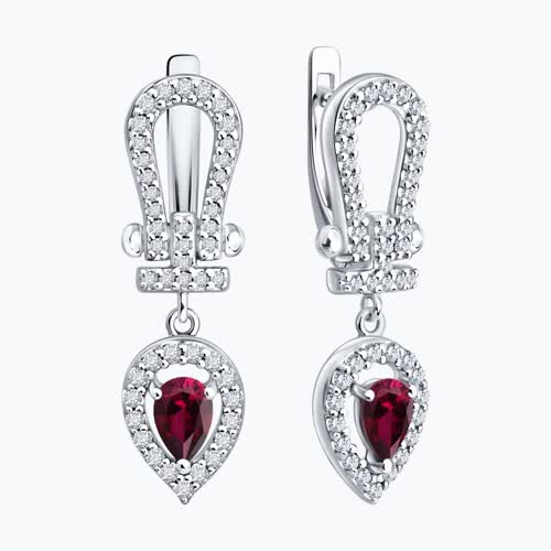 Серьги из серебра с рубинами и фианитами из серебро — вид 2