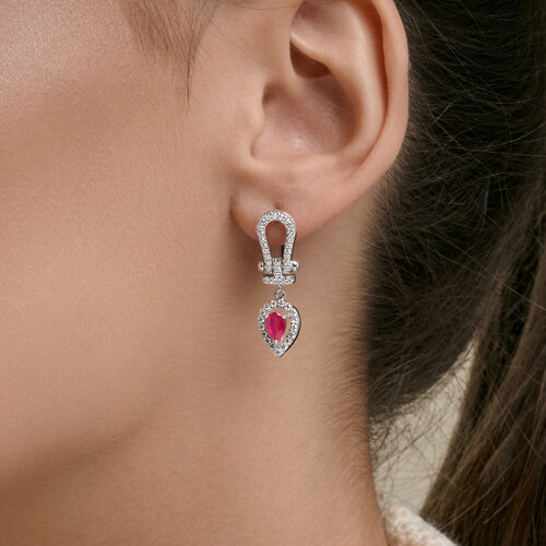 Серьги из серебра с рубинами и фианитами из серебро — вид 3