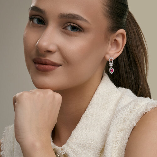 Серьги из серебра с рубинами и фианитами из серебро — вид 4