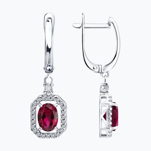 Серьги из серебра с рубинами и фианитами из серебро