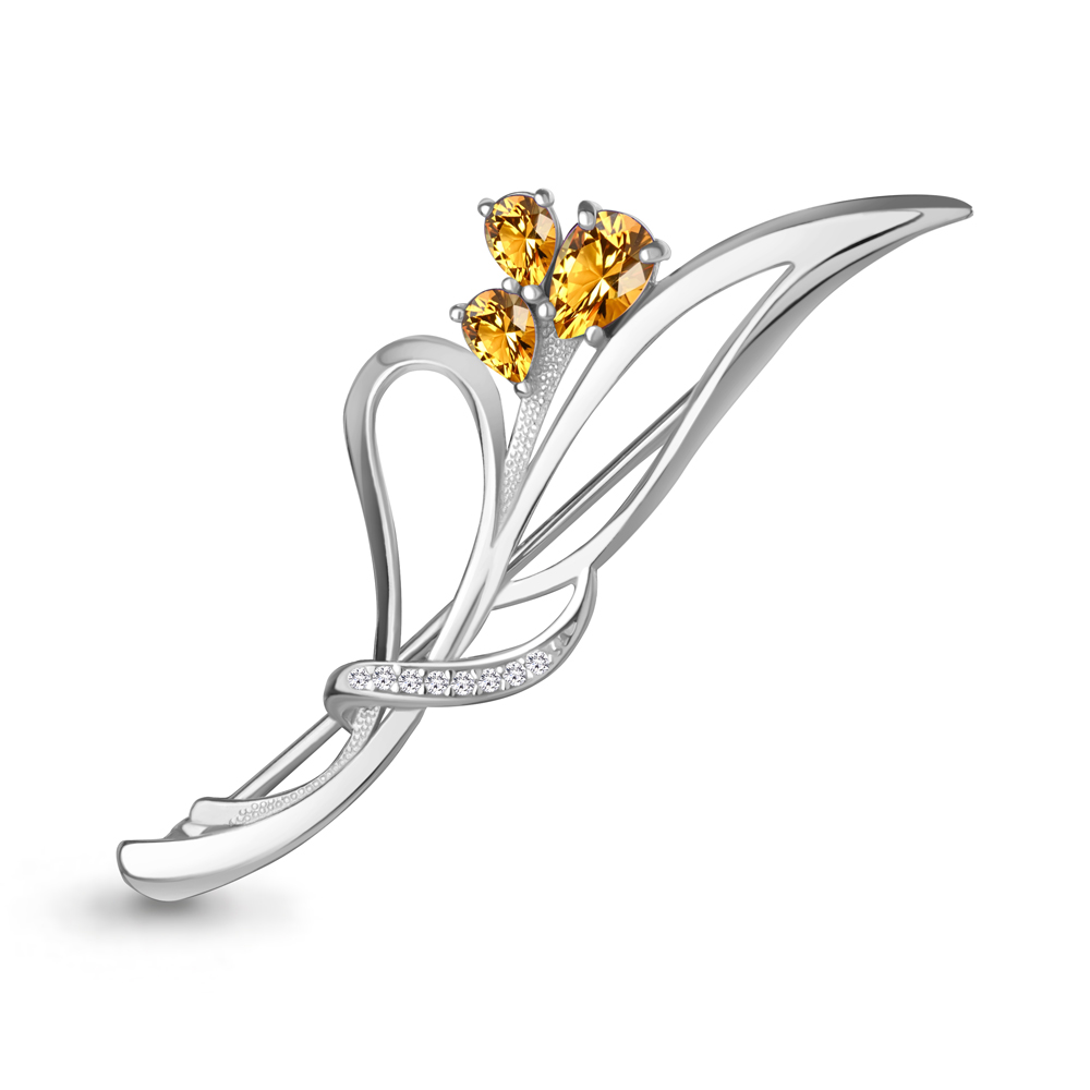 Серебряная брошь «Веточка» с цитринами и фианитами 925 пробы - Instagram Reel 