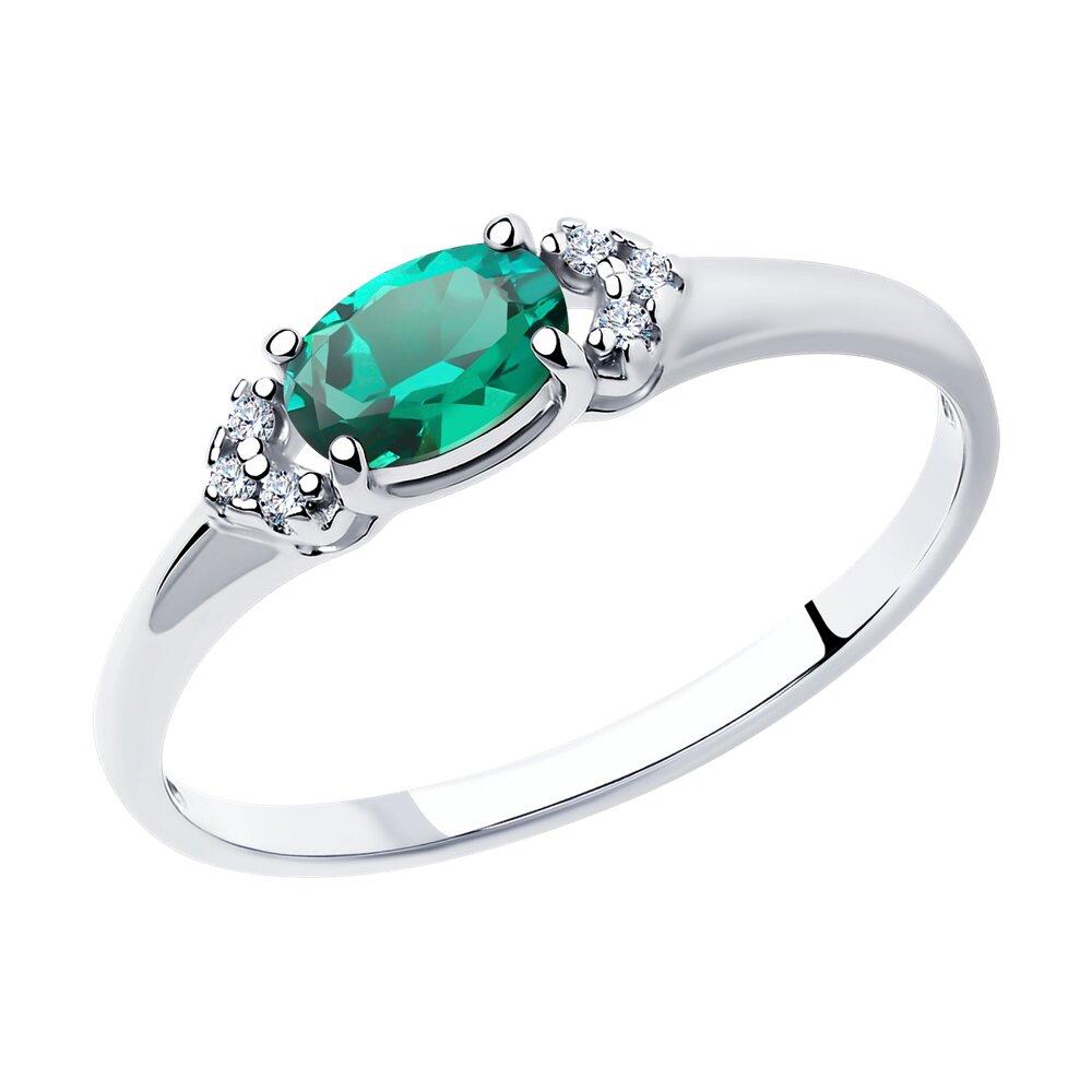 Кольцо из серебра с гидротермальным изумрудом и фианитами - видео на модели