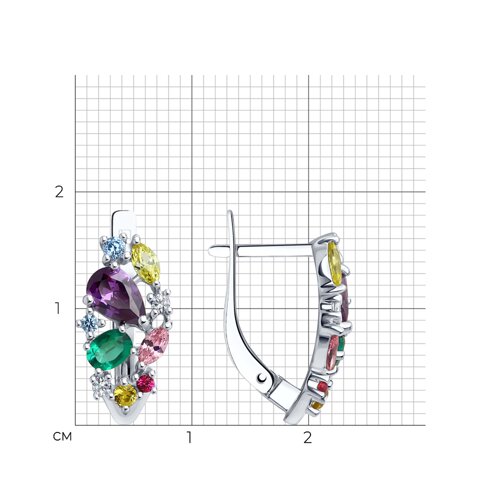Серьги из серебра с гидротермальными изумрудами, корундами и фианитами из серебро — вид 4