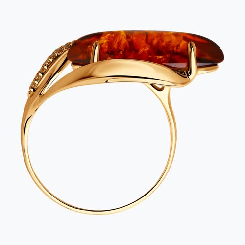 Кольцо из золочёного серебра с жёлтыми фианитами и янтарём из серебро — вид 2