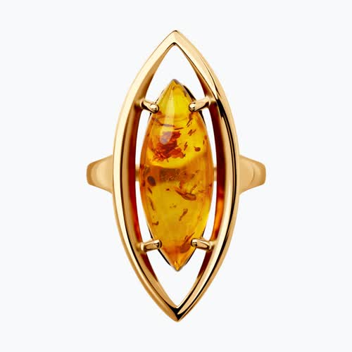 Кольцо из золочёного серебра с янтарём из серебро — вид 2