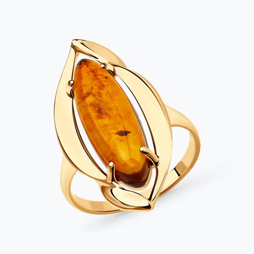 Кольцо из золочёного серебра с янтарём - видео на модели