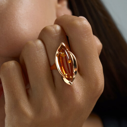 Кольцо из золочёного серебра с янтарём из серебро — вид 4