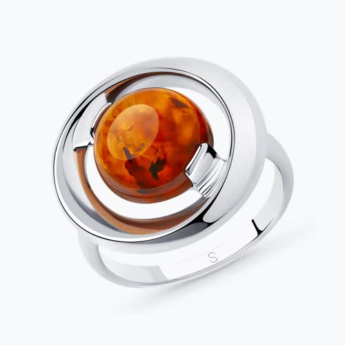 Кольцо из серебра с янтарём - видео на модели