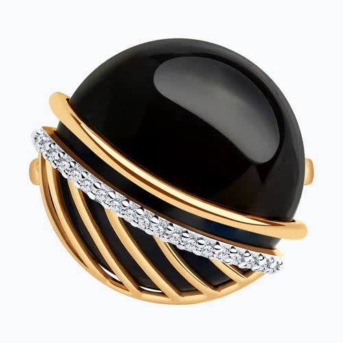 Кольцо из золочёного серебра с агатом и фианитами из серебро — вид 2