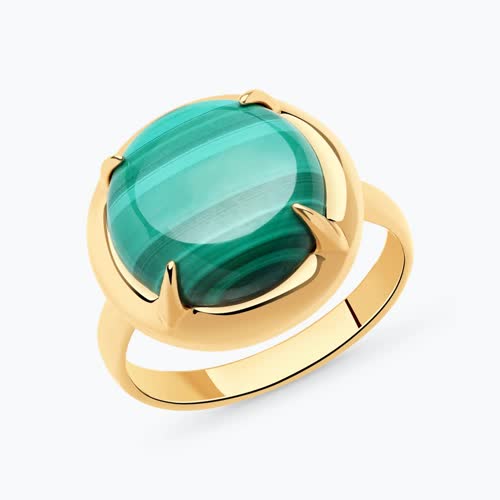 Кольцо из золочёного серебра с малахитом - видео на модели