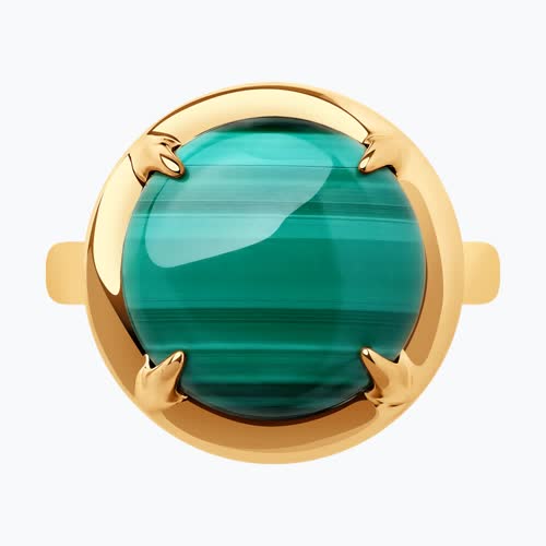Кольцо из золочёного серебра с малахитом из серебро — вид 2