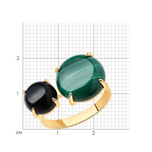 Кольцо из золочёного серебра с агатом и малахитом из серебро — вид 4