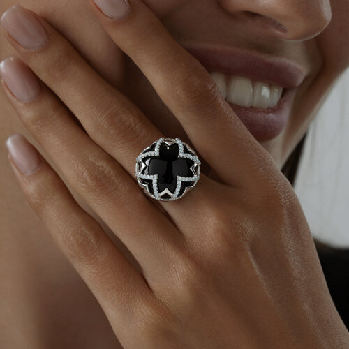 Кольцо из серебра с агатом и фианитами из серебро — вид 3