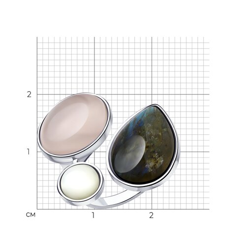 Кольцо из серебра с  Кварцем, Лабрадоритом и Перламутром из серебро — вид 4