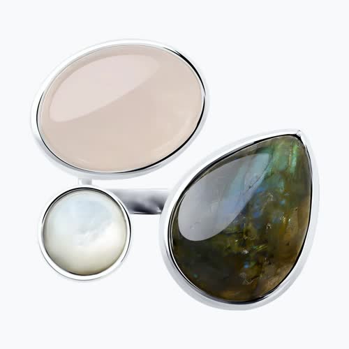 Кольцо из серебра с  Кварцем, Лабрадоритом и Перламутром из серебро — вид 5