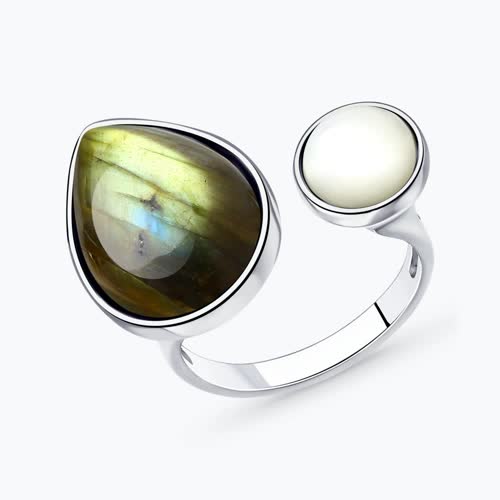 Кольцо из серебра с Лабрадоритом и Перламутром из серебро