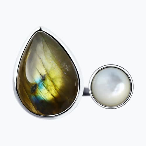 Кольцо из серебра с Лабрадоритом и Перламутром из серебро — вид 2