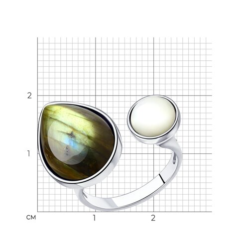 Кольцо из серебра с Лабрадоритом и Перламутром из серебро — вид 6