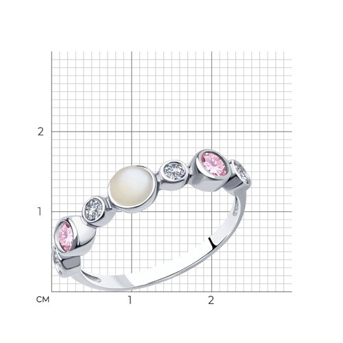 Кольцо из серебра с лунным камнем и фианитами из родированное серебро — вид 4