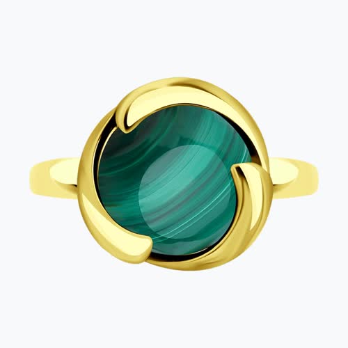 Кольцо из золочёного серебра с малахитом из золочение желтое — вид 5