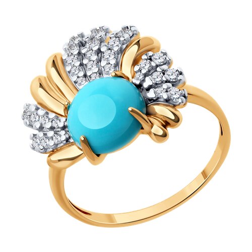 Кольцо из золочёного серебра с бирюзой и фианитами из серебро