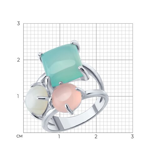 Кольцо из серебра с лунным камнем и халцедонами из серебро — вид 2