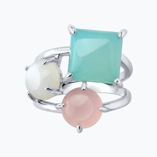 Кольцо из серебра с лунным камнем и халцедонами из серебро — вид 3