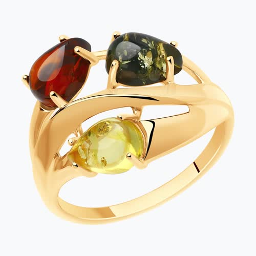 Кольцо из золоченого серебра с янтарём из серебро