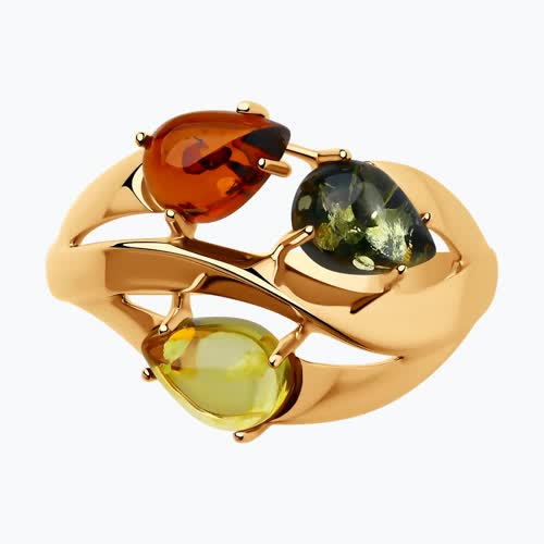 Кольцо из золоченого серебра с янтарём из серебро — вид 2