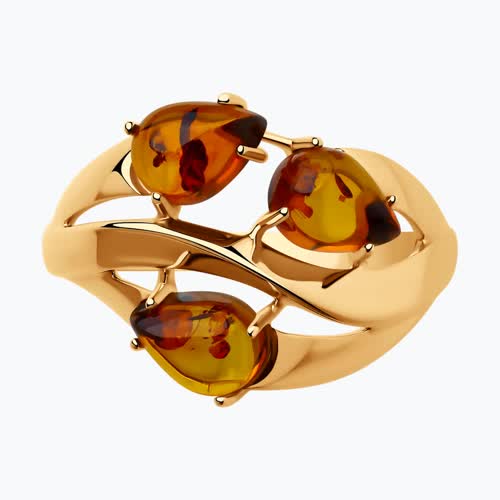 Кольцо из золоченого серебра с янтарём из серебро — вид 2