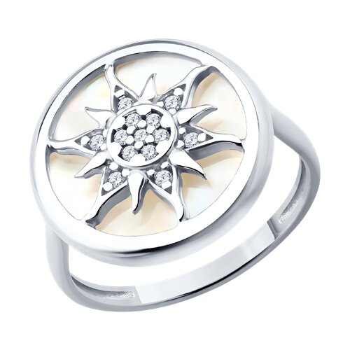 Кольцо из серебра с перламутром и фианитами