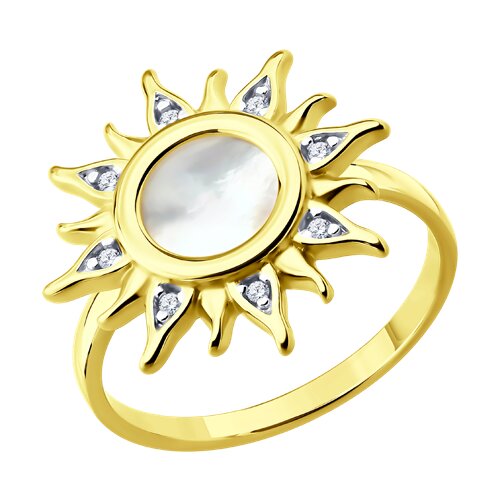 Кольцо из золочёного серебра с перламутром и фианитами - видео на модели