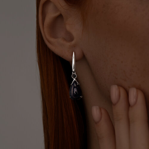 Серьги из серебра с авантюриновое стекло и фианитами из серебро — вид 2