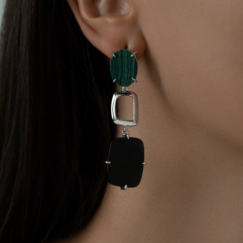 Серьги из серебра с агатами и малахитами из серебро — вид 3