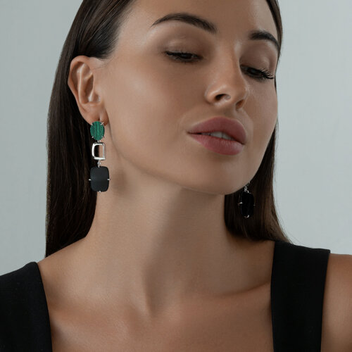 Серьги из серебра с агатами и малахитами из серебро — вид 4