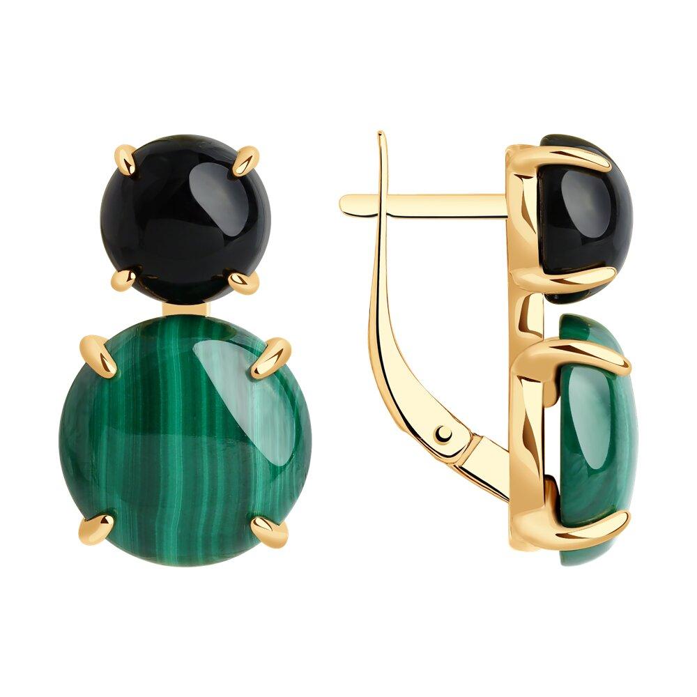 Серьги из золочёного серебра с агатами и малахитами - видео на модели