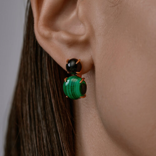 Серьги из золочёного серебра с агатами и малахитами из серебро — вид 2