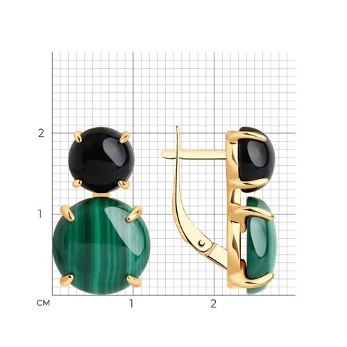 Серьги из золочёного серебра с агатами и малахитами из серебро — вид 4