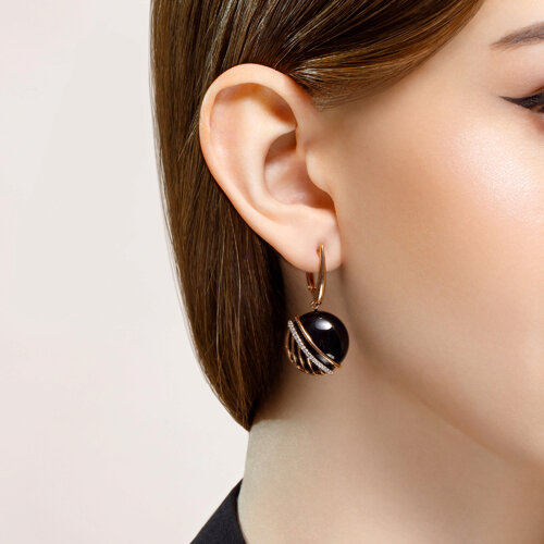 Серьги из золочёного серебра с агатами и фианитами из золочение розовое — вид 2