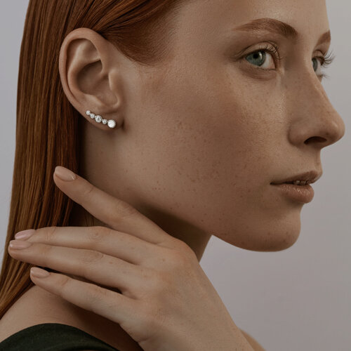 Серьги из серебра с лунными камнями и фианитами из родированное серебро — вид 3