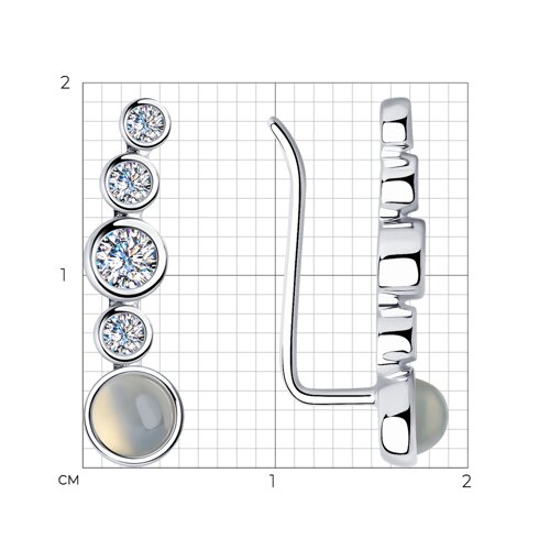 Серьги из серебра с лунными камнями и фианитами из родированное серебро — вид 4