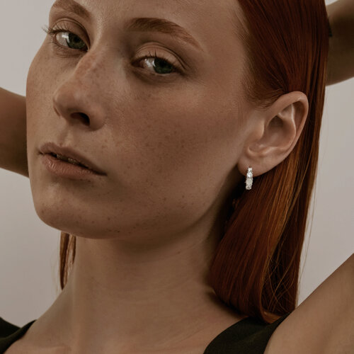 Серьги из серебра с луннными камнями и фианитами из серебро — вид 3