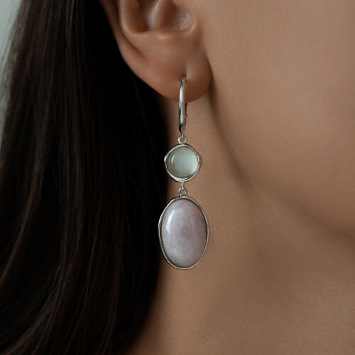 Серьги из серебра с Кварцем и Лунным камнем из серебро — вид 2