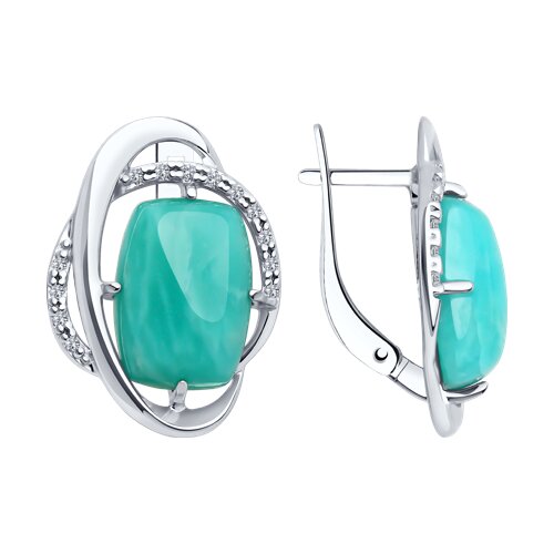 Серьги из серебра с амазонитом и фианитами из серебро