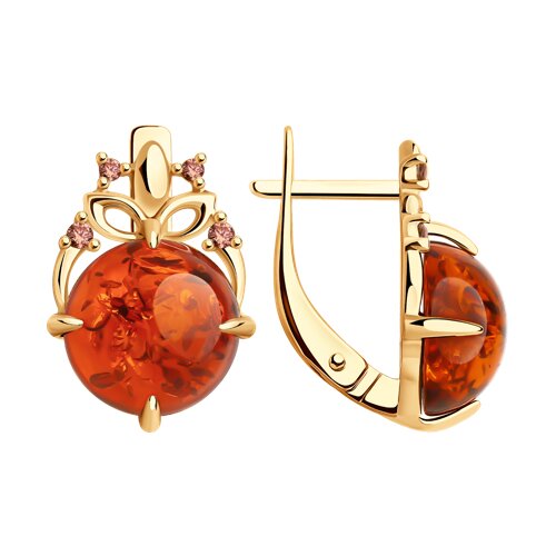 Серьги из золочёного серебра с янтарём и фианитами - видео