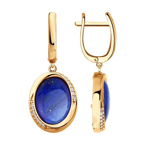Серьги из золочёного серебра с ляписом и фианитами