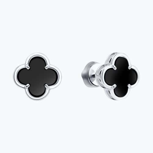 Серьги из серебра с ониксами из серебро — вид 2