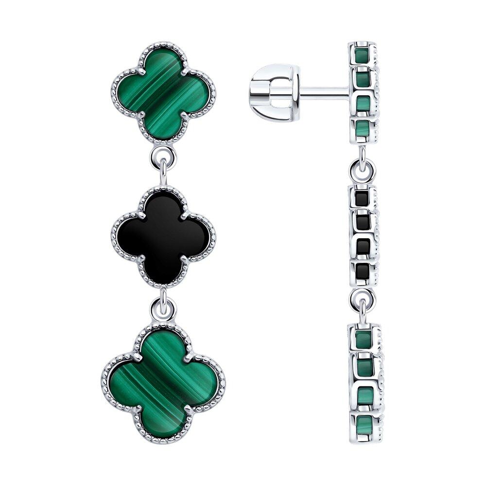 Серьги из серебра с малахитом и ониксом - видео на модели