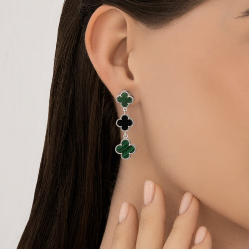 Серьги из серебра с малахитом и ониксом из серебро — вид 3